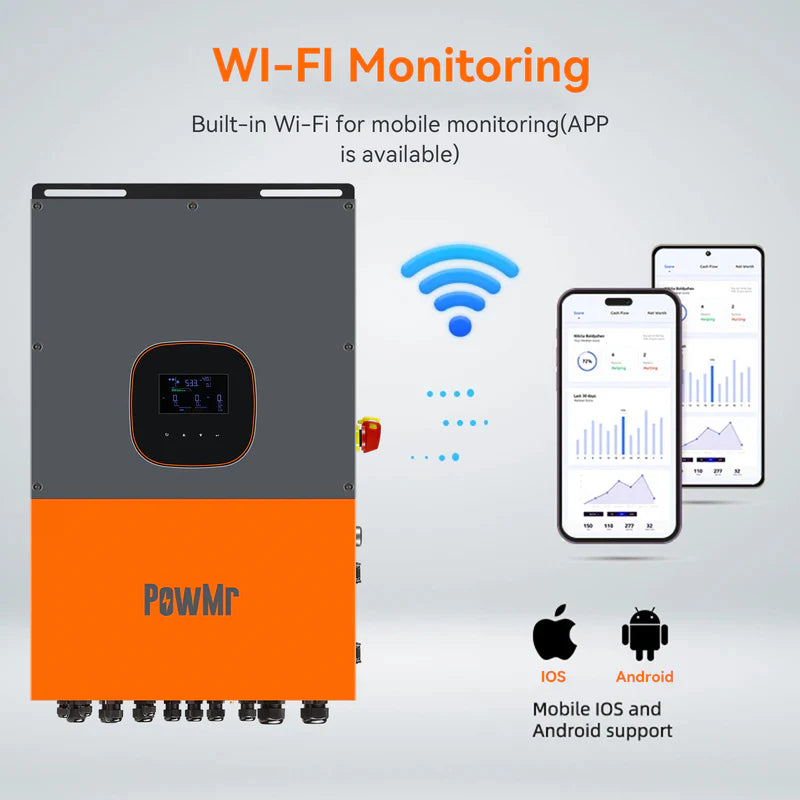 10KW 48Vdc Hybrid Inverter 110V/208V/240Vac Split Phase Supports 6 Units in Parallel